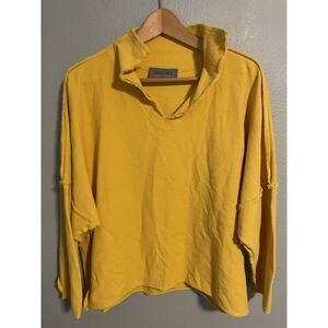 Eleven Stitch Design Pullover Womens Small Yellow Raw Hem Button Back Made USA